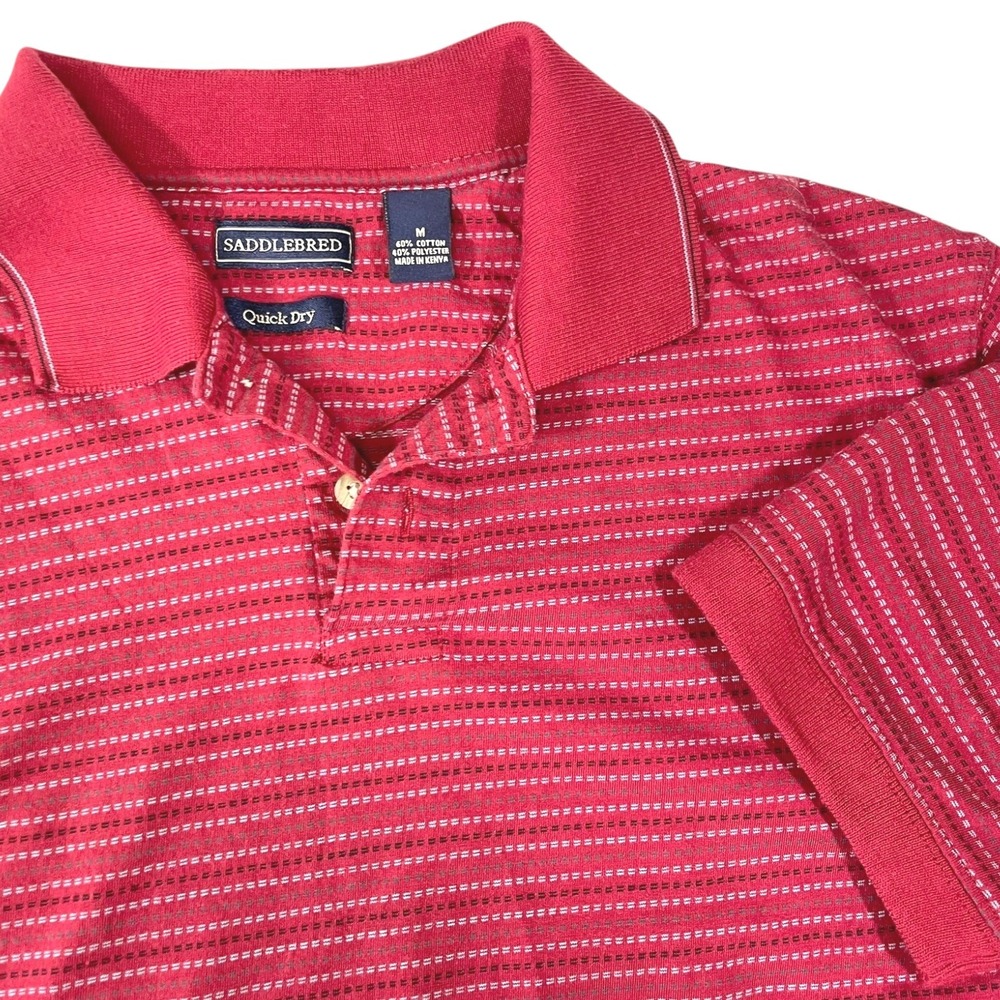 Saddlebred‎ M Red Polo Shirt Quick Dry Striped Short Sleeve Golf Preppy Casual